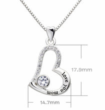 Load image into Gallery viewer, "I Love you MOM" Heart Necklace Embellished with Swarovski Crystals in 18K White Gold Plated