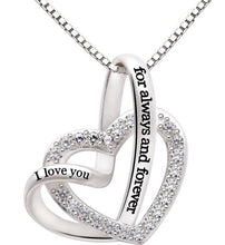 Load image into Gallery viewer, "I Love you Forever and Always" Heart Necklace Embellished with Swarovski Crystals in 18K White Gold Plated