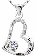 Load image into Gallery viewer, "I Love you MOM" Heart Necklace Embellished with Swarovski Crystals in 18K White Gold Plated
