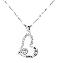 Load image into Gallery viewer, "I Love you MOM" Heart Necklace Embellished with Swarovski Crystals in 18K White Gold Plated

